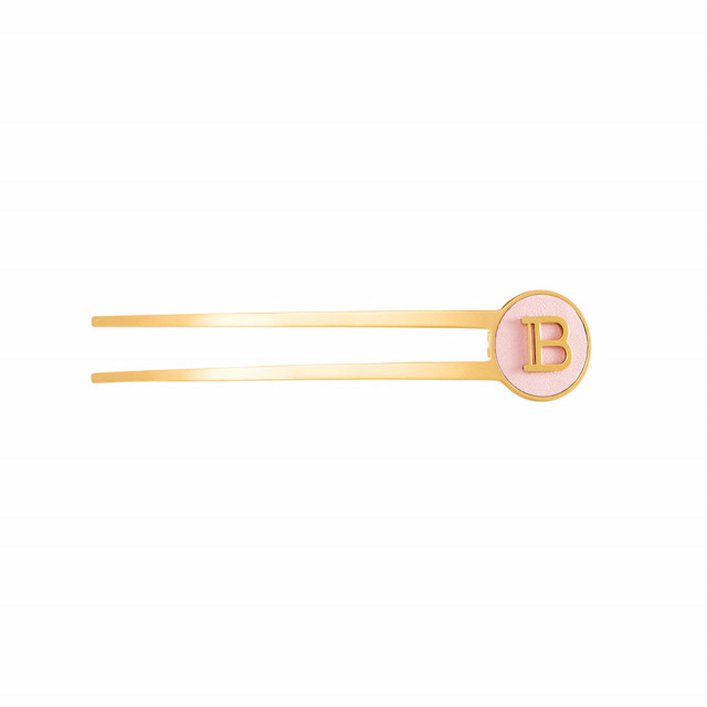 BALMAIN 粉紅 logo 盤髮叉 18K GOLD PLATED FOURCHE