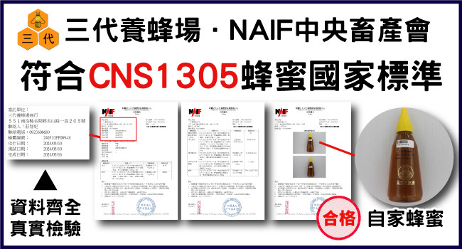 ❚2024年．NAIF自主檢驗．CNS1305蜂蜜國家標準✔️