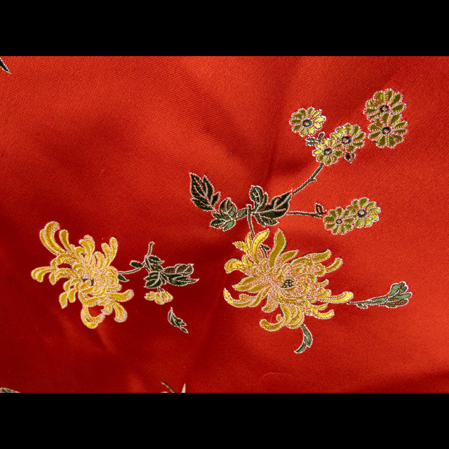 紅色竹子菊花刺繡布疋布料| 米豆的小窩